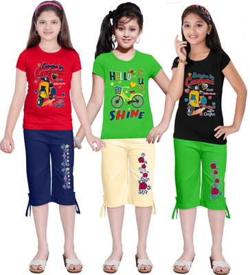 KS KOARRA Girls Casual T-shirt Track Pants(98 MULTICOLOURRS)