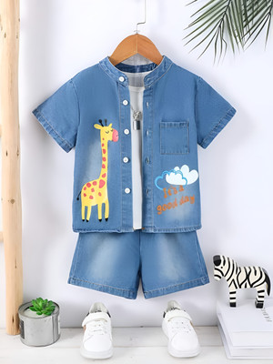 ELPIXIE FASHION Baby Boys & Baby Girls Party(Festive) Shirt Shorts(LIGHT BLUE)