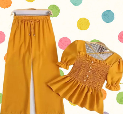 Brave One Girls Casual Pyjama Top, Pant(Yellow)