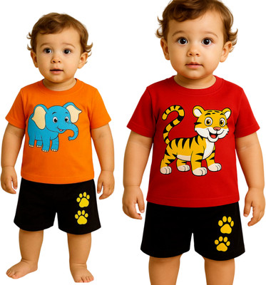 SEGRO Baby Boys & Baby Girls Casual Shorts T-shirt(ORANGE, RED)