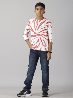 KiddoPanti Boys Casual T-shirt Jeans(Maroon & Dk Wash Blue)