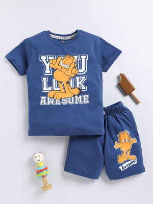 YK X Tinyo Boys & Girls Garfield Casual T-shirt Shorts(Blue)