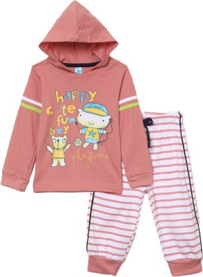 V-MART Boys & Girls Casual T-shirt Pyjama(Coral)