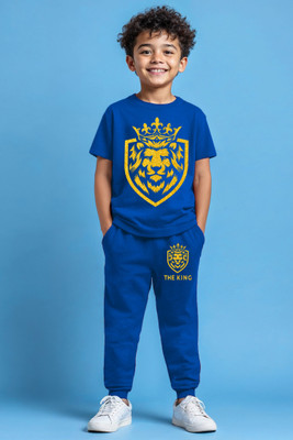 Trampoline Boys Casual T-shirt Track Pants(Blue)