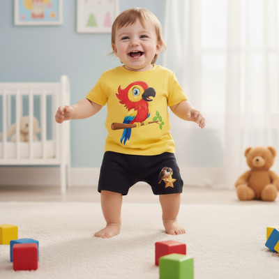 Delta Fashion Baby Boys & Baby Girls Casual T-shirt Shorts(Yellow)