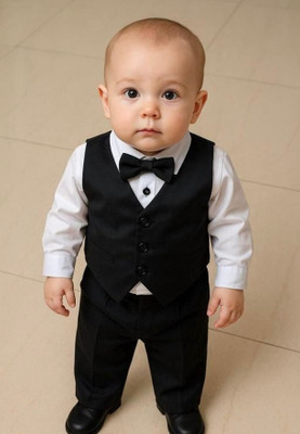 littlemamaor Baby Boys Party(Festive) Waistcoat Coat, Shirt(Black, White)