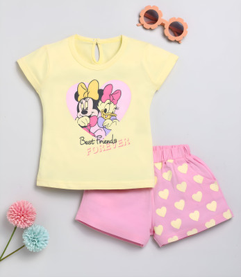 TOONYPORT Girls Casual Top Shorts(Yellow, Pink)