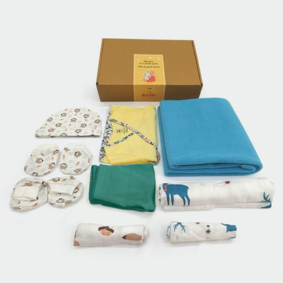 Kridlo Baby Boys & Baby Girls Casual Vest Pant, Swaddle, Cap, Bootie, Mitten(Eco-Friendly Baby Hamper Pack of 11 Premium Baby Products Gift Set 3)
