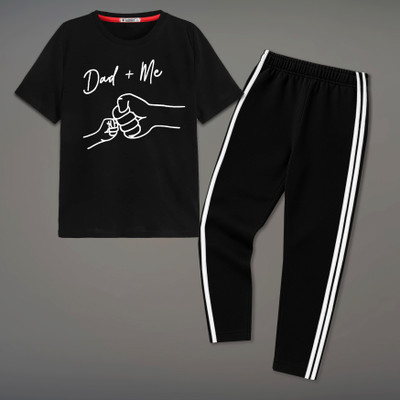 tarsier Boys Casual T-shirt Track Pants(DAD+ME BLACK)