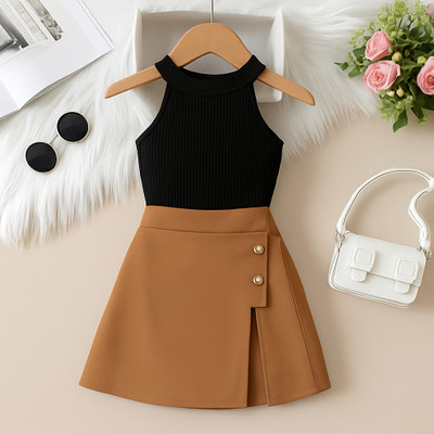 RIYANSHI Girls Casual Top Skirt(BROWN)