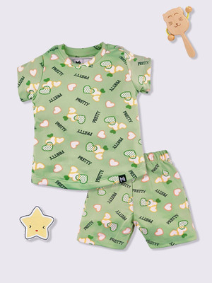 YK X Minute Mirth Boys & Girls Casual T-shirt Shorts(Green)