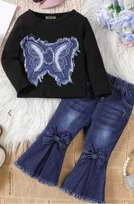 I Naina Dresses Girls Party(Festive) Jeans Top(Black)