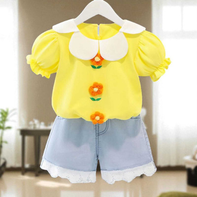 dingdong Baby Girls Casual Top Shorts(Yellow)