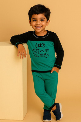 VACKY Boys & Girls Casual T-shirt Pant(Blue Green)