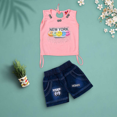 P INTERNATIONAL Baby Girls Party(Festive) Top Shorts(PINK)