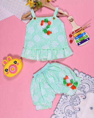 FASHIONMART Baby Girls Party(Festive) Top Shorts(MINT GREEN)
