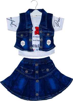 Unique Choice Baby Girls Party(Festive) T-shirt Skirt(Blue)