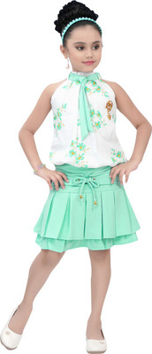 simran Girls Party(Festive) Top Skirt(Green)