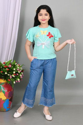 MODESTY TREND Girls Party(Festive) Top Jeans(Aqua Blue)