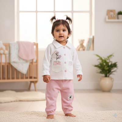 DDORA Baby Girls Casual Shirt Pant(WHITE &PINK)