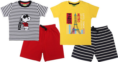 ShaishavWears Baby Boys Casual T-shirt Shorts(White - YellowC)