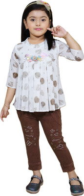 FGALIYA DRESSES Baby Girls Party(Festive) Top Jeans(BROWN)