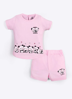 CERABI Girls Casual T-shirt Shorts(Pink)