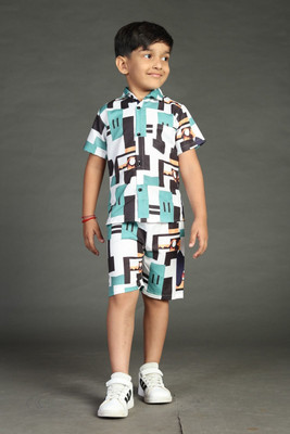 Kenvi Textile Boys Casual Shirt Shorts(Green, White, Black)