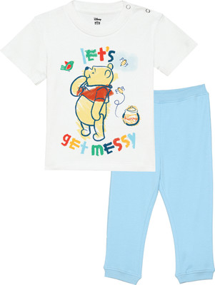 Disney By Wear Your Mind Baby Boys Casual T-shirt Track Pants(Off White & Baby Blue)
