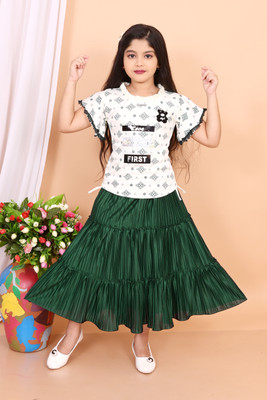 MODESTY TREND Girls Party(Festive) Top Skirt(Green)