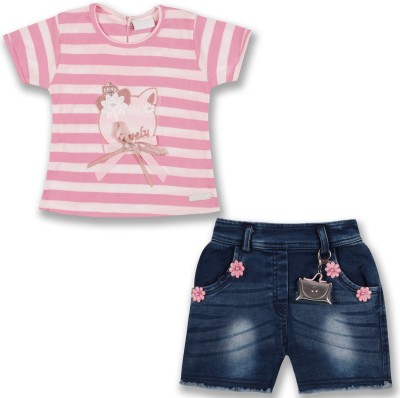 Wishkaro Baby Girls Party(Festive) T-shirt Shorts(Baby Pink)