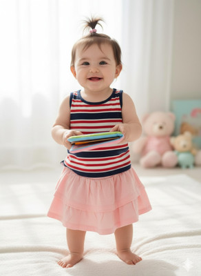 Silakaari Baby Girls Casual Top Skirt(Multicolor, Pink)