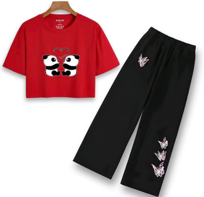 Stylander Girls Kung Fu Panda Casual T-shirt Pyjama(RED)