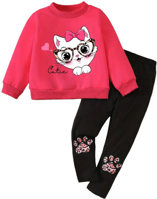 KEESOR Baby Girls Casual T-shirt Pant(ROSE:BLACK)