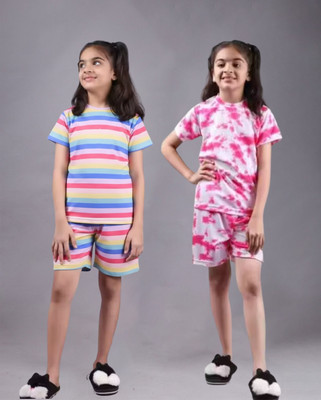 FEBVIBE Girls Casual T-shirt Shorts(Multicolor 50)
