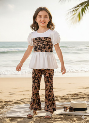 PAGHDAL BROTHERS Girls Barbie Casual Top Pant(White)