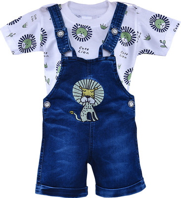 Wishkaro Baby Boys Casual T-shirt Dungaree(Green)
