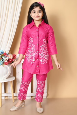 SERINA FASHION Girls Festive & Party Kurta and Pyjama Set(Pink Pack of 2)