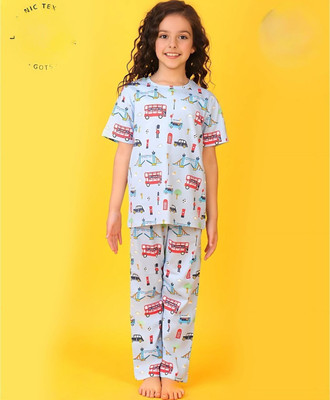 anthrilo Girls Casual T-shirt Pyjama(Light Blue)