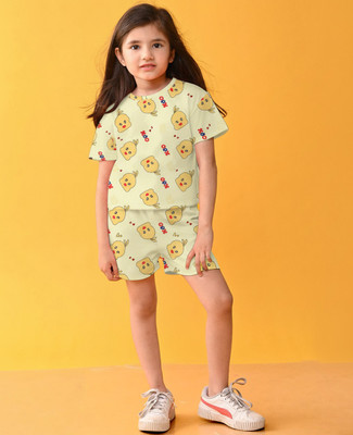 FEBVIBE Girls Casual T-shirt Shorts(Yellow 1)