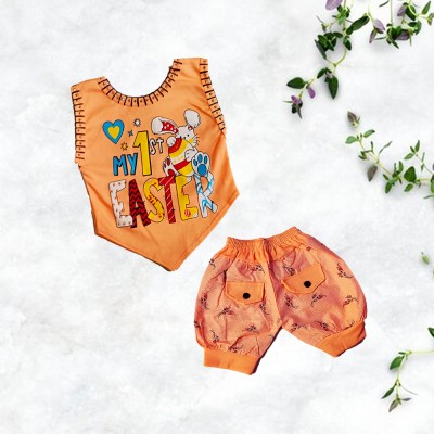 MS BROTHERS Baby Girls Party(Festive) Top Pant(orange)