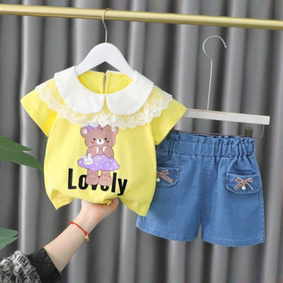 HAMPU Baby Girls Casual Top Shorts(YELLOW)
