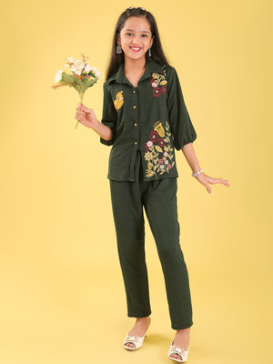 Miss & Chief Girls Party(Festive) Shirt Trouser(Bottale Green)