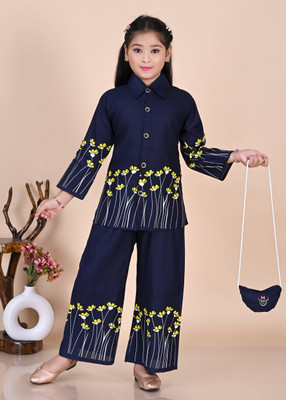Fariha Fashion Girls Casual Shirt Pant(Navy Blue)