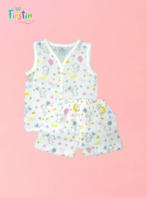 Firstin Baby Boys & Baby Girls Casual Vest Shorts(Lime Butterfly)