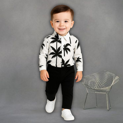 MENVVY TREND Baby Boys Party(Festive) Shirt Pant(WHITE FLOWSOME PATTERN)