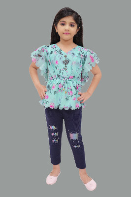 ROUNAK CREATION Girls Casual Capri Tunic(AQUA BLUE)