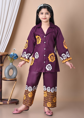 SERINA FASHION Girls Party(Festive) Top Pant(PURPLE)