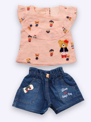 BABY'S DAY Baby Girls Casual Top Shorts(Pink)