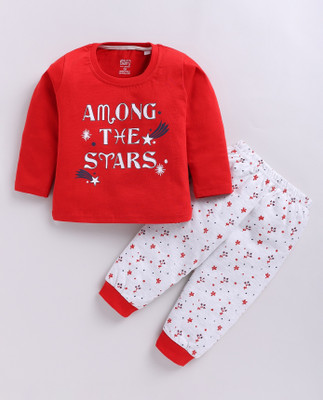 Blushh Berry Girls Casual Top Pant(Multicolor, Red)